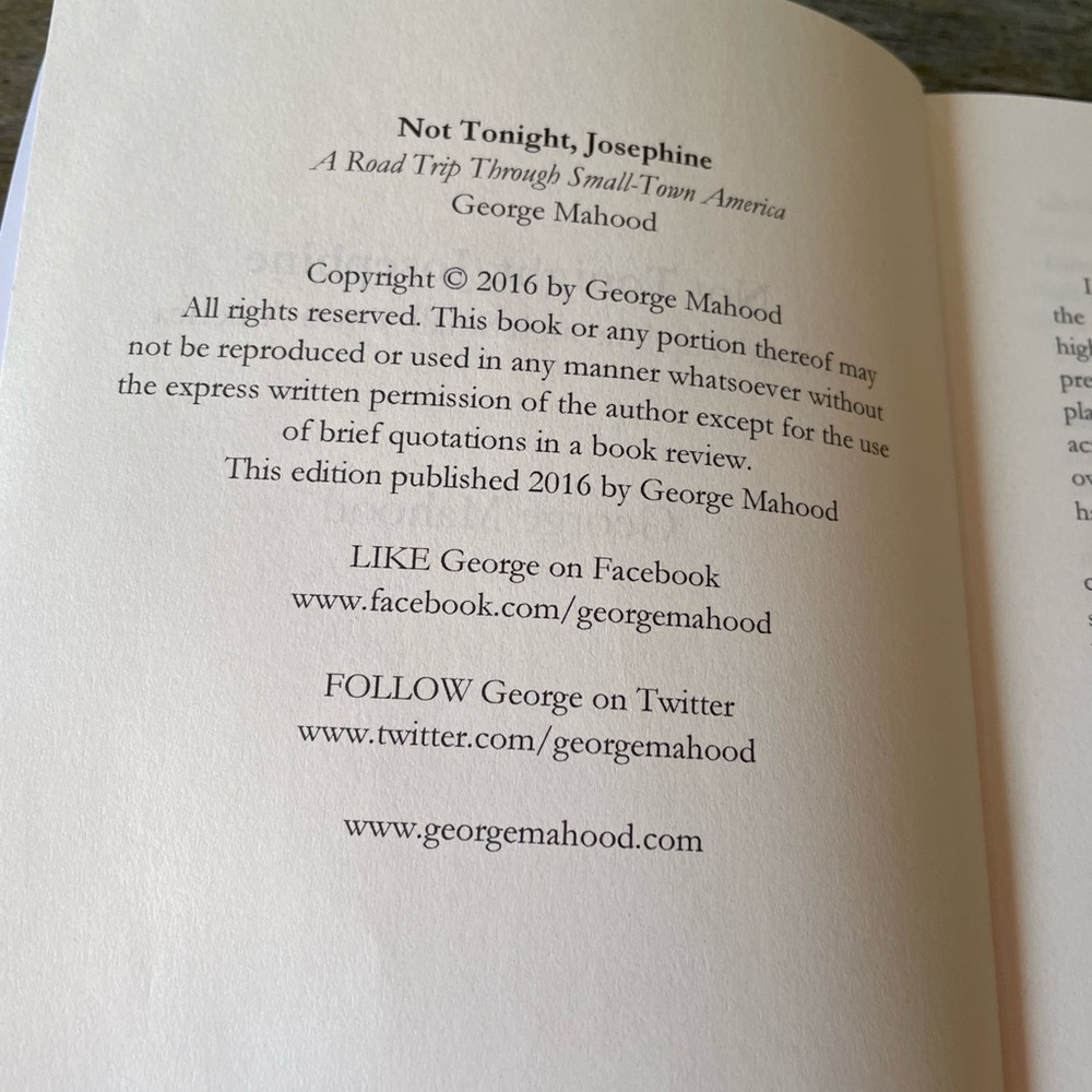 Book-Not Tonight Josephine Road Trip Through Small Town America by George Mahood - Picture 2 of 5
